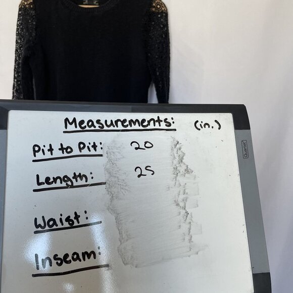 Lucky Brand Black Crochet Sleeve Knit Top With Sheer Hem Detail classy goth - Picture 6 of 7